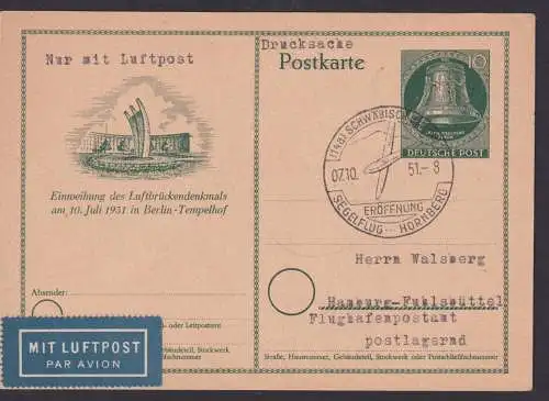 Flugpost airmail Luftpost Berlin Ganzsache P 24 selt SST Segelflug Hornberg