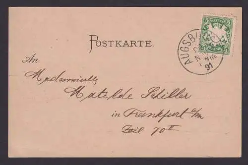 Augsburg Bayern selten frühe Vorläufer Litho Ansichtskarte Frankfurt 20.11.1891