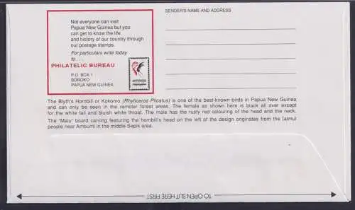 Papua Neuguinea New Guinea Ganzsache Aerogramm Vögel Birds Tiere Nashornvogel