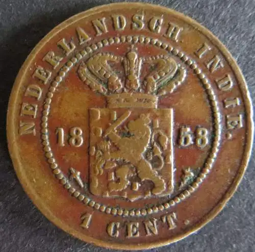 Münze Niederländisch Indien 1868 - 1 Cent Königliches Wappen sss