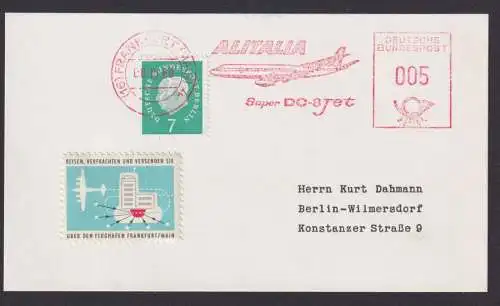 Flugpost Brief Air Mail Alitalia Super DC 8 Jet+ Vignette Berlin Heuss Frankfurt