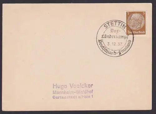 Deutsches Reich Postkarte Sport SST Stettin Box Länderkampf Deutschland