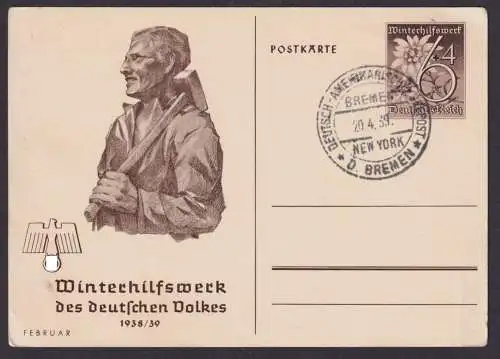 Deutsches Reich Ganzsache SST Deutsch Amerikanische Seepost Bremen Winter