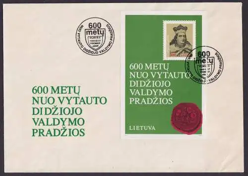 Lietuva Litauen Block 600 Jahre Herrschaft Vytautas der Große Siegel Maxibrief