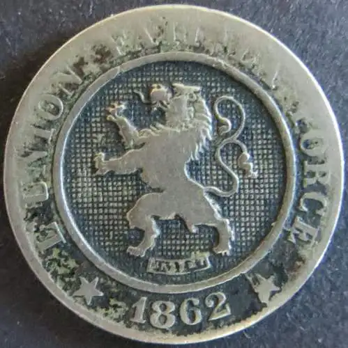 Münze Belgien 21 - 10 Centimes 1862 Wappenlöwe ss