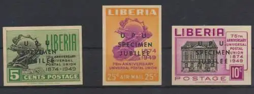 Afrika Liberia 429-431 B UPU Weltpostverein ungezähnt Aufdruck Specimen Jubilee