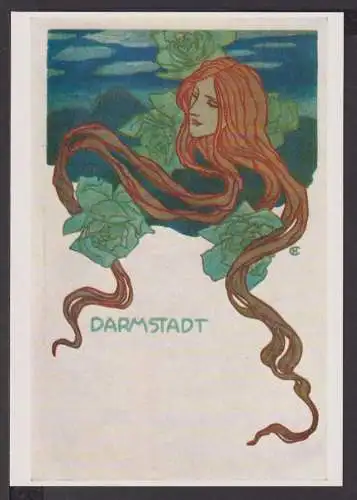 Jugendstil Art Nouveau Künstler Ansichtskarte Darmstadt Hans Christiansen