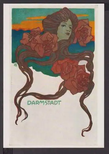 Jugendstil Art Nouveau Künstler Ansichtskarte Darmstadt Hans Christiansen