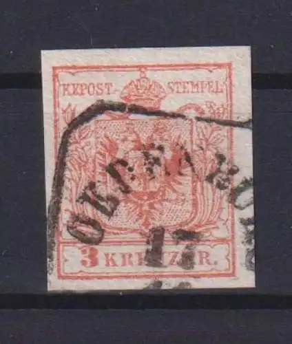 Briefmarken Österreich Nr. 3 3 Kreuzer rot Kaiserreich Ausgabe 1850 Wappen