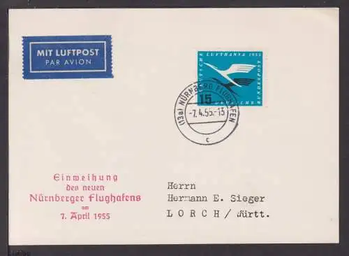 Flugpost Bund Brief 207 Lufthansa roter L4 Einweihung Flughafen Nürnberg + SST