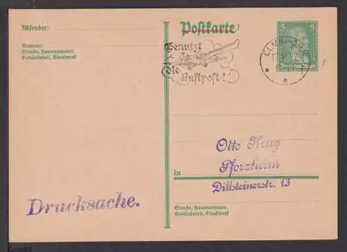 Flugpost airmail Deutsches Reich Schiller Ganzsache Masch.SST Elmshorn Luftpost