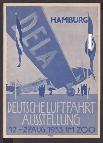 Flugpost airmail selt. Flugkarte DELA Luftfahrt Ausstellung Hamburg im Zoo SST