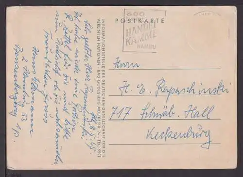 Ansichtskarte Hamburg 1965 Tag der Vereinten Nationen Schwäb. Hall