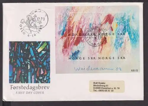 Briefmarken Norwegen Europa Brief Block 1989 Kunst Gemälde