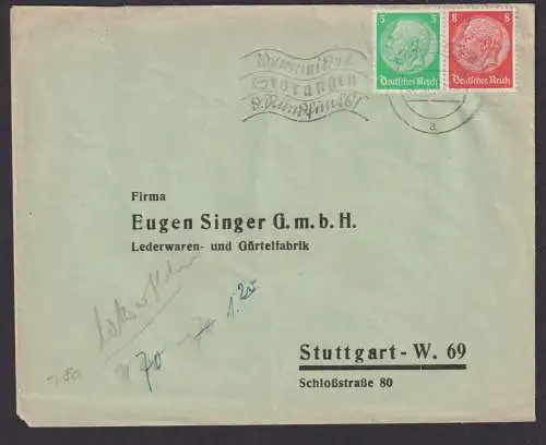 Deutsches Reich Brief Zusammendruck Hindenburg Masch.SST Bamberg nach Stuttgart