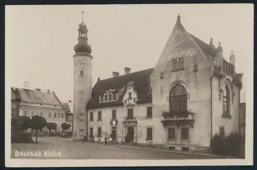 Ansichtskarte Deutsch Aicha Geschäft Passanten Český Dub Sudeten Tschechien