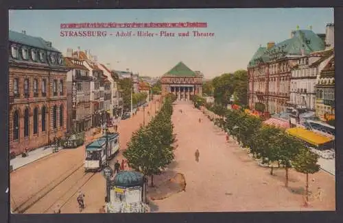 Zensur Ansichtskarte Strassburg 1943 Adolf-Hitler-Platz + Theater Feldpost Köln