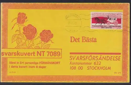 Privatpost Schweden Brief schöner Umschlag Motiv Blumen und Pferdekutsche