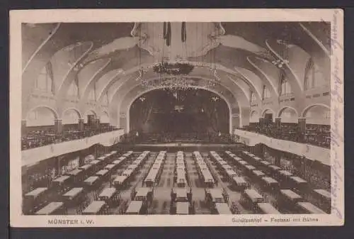 Ansichtskarte Münster NRW 1916 Schützenhof Festsaal mit Bühne Feldpost Schüttorf