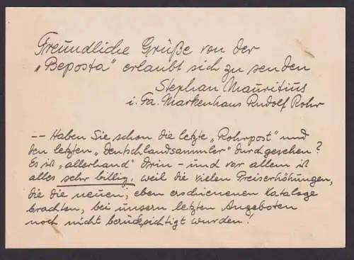 Deutsches Reich Privatganzsache Philatelie BEPOSTA Briefmarken Ausstellung selt.