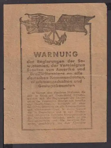 Deutsches Reich Handzettel Warnung an u.a Gestapo Beamte 110 x 143 unterzeichnet