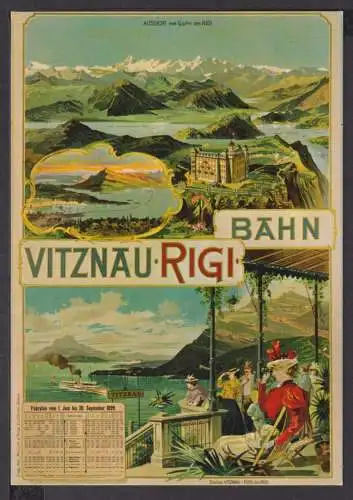 Werbung Reklame Künstler Ansichtskarte Vitznau Rigi Bahn m Fahrplan 1898 Schweiz