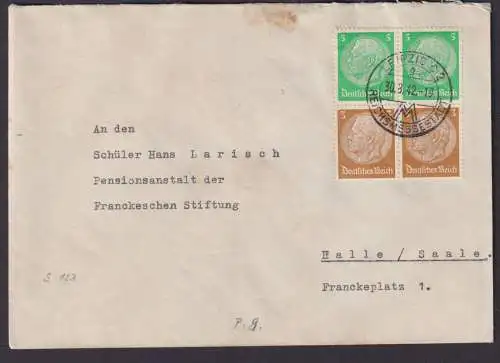 Deutsche Reich Zusammendruck Brief Hindenburg Viererblock SST Leipzig Messe