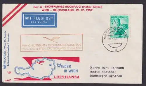 Flugpost Brief Österreich Lufthansa Wien Hamburg Flughafen schönes Cover 1957