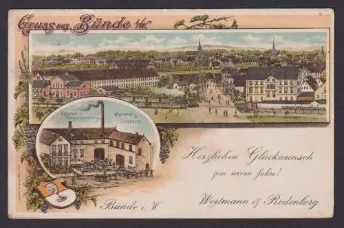 Ansichtskarte Bünde Westfalen Riemsloh Melle Litho Brennerei Weingroßhandlung