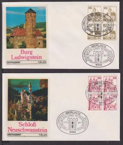 Briefmarken Berlin Burgen & Schlösser Viererblock Briefen als FDC selten 94,00++