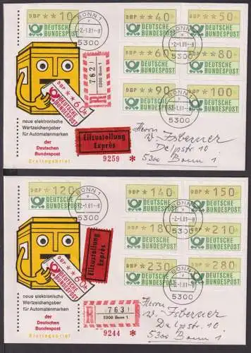 Briefmarken Bund ATM Automatenmarken zwei Eilboten Briefe incl. Postvorstellungs