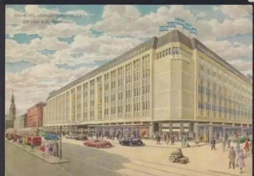 Ansichtskarte Hamburg Mönckenbergstrasse Karstadt Haus Strassenbahn Verkehr