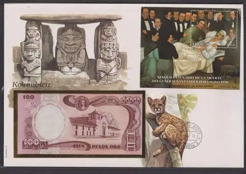 Geldschein Banknote Banknotenbrief Kolumbien Südamerika exotisches Motiv