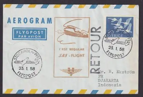 Flugpost Brief Air Mail SAS Schweden Erstflug Stockholm Djakarta Indonesien