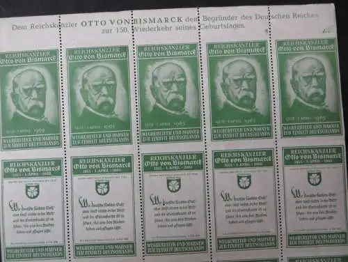 Bismarck Reichskanzler Vignetten Reklame Cinderella Briefmarke sehr selt. Bogen