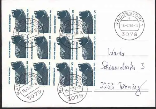 Bund Brief Postkarte mit MEF 1448 Sehenswürdigkeiten Raddestorf nach Tönning