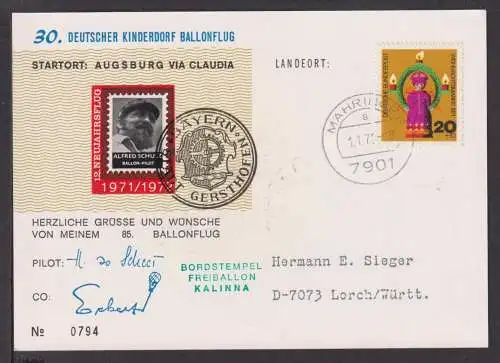 Flugpost Airmail Ballonpost Deutschland 1973 SST Kinderdorf Neujahrsflug