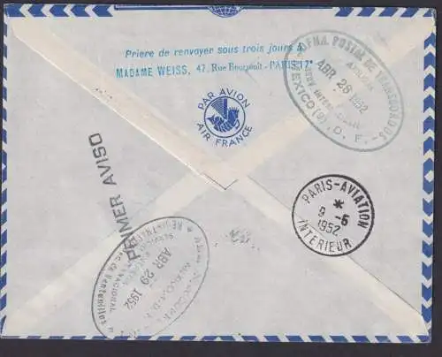 Flugpost R Brief Air Mail Frankreich EF100 Franc Destination Paris Mexico VIAAIR