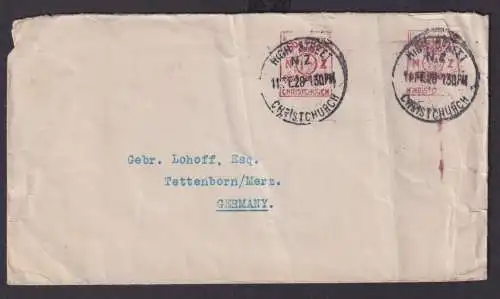 Neuseeland Brief mit zwei Freistempel Destination POSTAGE PAID CHRISTCHURCH n