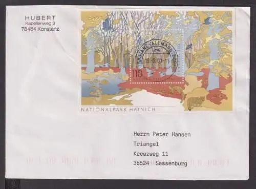 Briefmarken Deutschland Brief Block 2000 Nationalpark Hainich