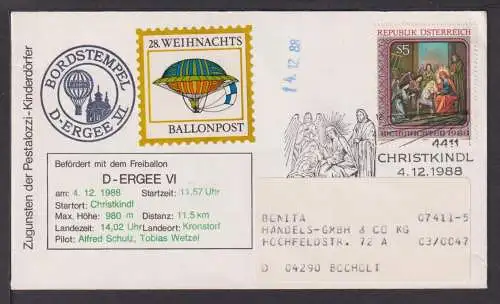 Flugpost Airmail Österreich Europa 1988 SST Weihnachts Ballonpost