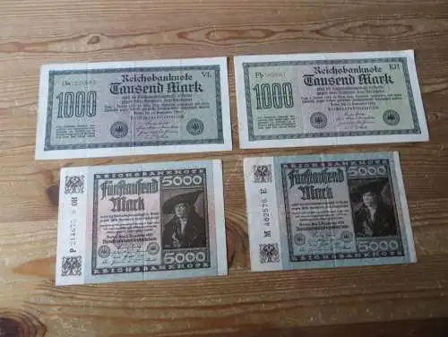 Geldscheine Banknoten Deutsches Reich Konvolut von 39 Scheinen unterschiedliche