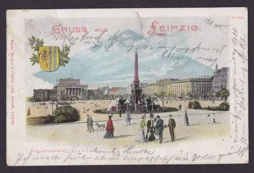 Litho Ansichtskarte Leipzig Sachsen Park Brunnen n. Benneckenstein Harz Sachsen