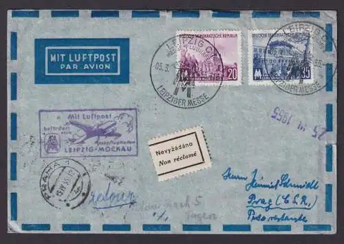 Flugpost Brief Air Mail Leipzig Mockau Messeflughafen n Prag Tschechoslowakei