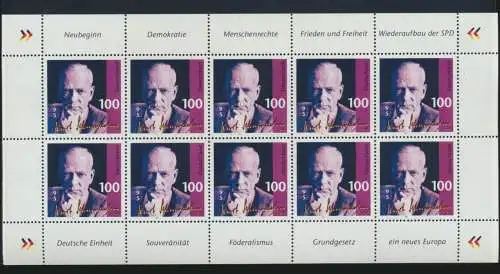 Bund Kleinbogen Zehnerbogen 1824 Kurt Schumacher postfrisch MNH Kat 13,00