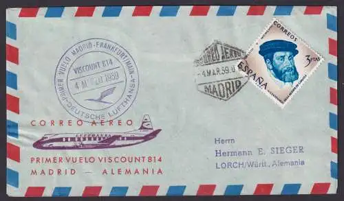 Flugpost Brief Air Mail Spanien schöner Lufthansa Brief Viscount 814 Madrid