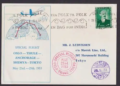 Flugpost Brief Air Mail Norwegen Special Flight Oslo Thule Tokio Japan Weltkugel