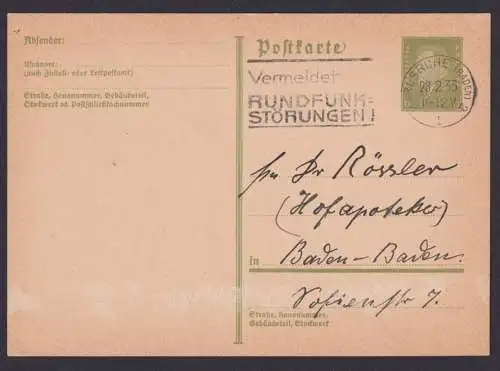 Karlsruhe Baden Württemberg Deutsches Reich Karte Postsache Vermeidet Rundfunk