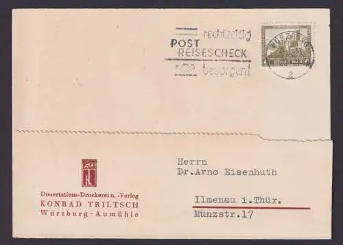 Würzburg Bayern Deutsches Reich Karte Postsache Rechtzeitig Post Reisescheck