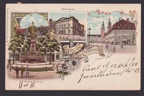 Ansichtskarte Chemnitz Sachsen Saxonia Brunnen Hauptmarkt Stadttheater n. Wien